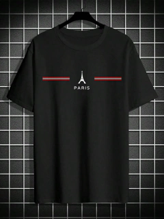 Camiseta de manga corta con cuello redondo para hombre, 100% algodón, talla grande, cómoda, con estampado de letras PARIS, ajustada, informal, deportiva - Eleganzie