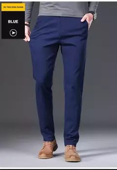 Image of Pantalones informales 97% algodón para hombre, moda de otoño, cómodos, elásticos, ajustados, rectos, de negocios, negro, verde militar, caqui