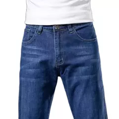 Image of SULEE-pantalones vaqueros de estilo clásico para hombre, Jeans de negocios gruesos, elásticos, rectos, de marca, otoño e invierno, 2021