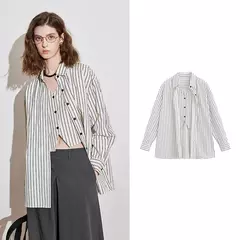 Imagen de TOYOUTH camisa a rayas para mujer 2025 primavera nueva Lyocell algodón manga larga blusa versátil camisa Tops azul