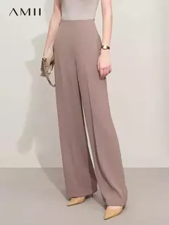 Amii Minimalism 2024, novedad de verano, pantalones de pierna ancha para mujer, pantalones casuales básicos rectos, pantalones lisos de longitud completa para mujer 12412006