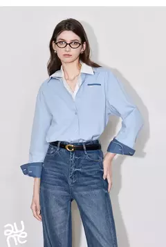 TOYOUTH informal-Blusa de manga larga para mujer, camisa con cuello vuelto, diseño de bolsillo, Color contrastante, otoño, 2024 - buy online