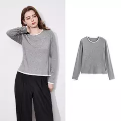 TOYOUTH-Camiseta de manga larga para mujer, Tops versátiles de dos piezas falsos con empalme contrastante de Lyocell, primavera 2025 - comprar en línea
