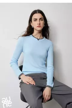 TOYOUTH-suéter de punto de lana para mujer, Jersey falso de dos piezas de Color contrastante, ajustado, otoño e invierno, 2024 - comprar en línea
