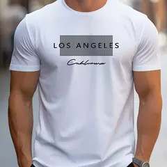 Camiseta holgada de verano 100% algodón para hombre, camiseta de manga corta con estampado gráfico de Los Ángeles grande, ajustada, informal, deportiva, con cuello redondo - buy online