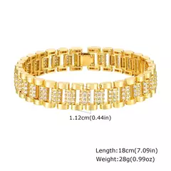 Pulsera de Cadena con Bloques e Incrustaciones de Circonita – Lujo Dorado - Eleganzie