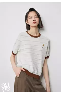 TOYOUTH-prendas de punto para mujer, Tops ahuecados con cuello redondo y contraste de Color, novedad de verano 2024 - Eleganzie