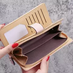 Cartera de moda para mujer, monedero de cuero PU para teléfono, bolsa de hojas huecas para mujer, bolso de mano para mujer, tarjeteros, carteras largas - tienda en línea