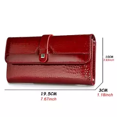 Imagen de Bolsos de mano de cuero genuino para mujer a la moda Carteras de diseño de lujo Monederos largos brillantes 2022 Bolso de mano elegante para mujer