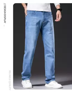 Pantalones vaqueros rectos holgados de talla grande 40 42 44 46 para hombre, pantalones elásticos informales de negocios, pantalones vaqueros azules clásicos para hombre - Eleganzie