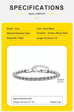 Vnox Punk hombres pulseras de cadena de eslabones de serpiente, pulsera de cadena brillante de acero inoxidable trenzado de Color negro plateado, joyería de uso cómodo - comprar en línea