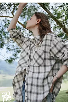 TOYOUTH, blusa de manga larga para mujer, camisa informal con cuello vuelto Retro a cuadros de algodón, primavera 2025, Tops - comprar en línea