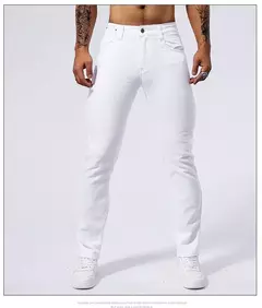 Pantalones vaqueros informales blancos para hombre, nuevos pantalones vaqueros cómodos, elásticos, ajustados, rectos, ropa masculina, ropa de calle - online store