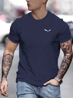 Camiseta de manga corta con cuello redondo informal ajustada con estampado de aves 100% algodón de talla grande de verano para hombre - online store