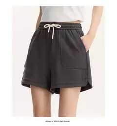 Semir-pantalones informales para mujer, pantalón holgado de pierna recta con cintura elástica, versión de verano, pantalones cortos con textura dividida, 2024 - tienda en línea