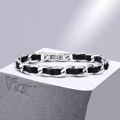 Vnox-pulseras de cadena negras para hombre y mujer, elegantes pulseras de cadena de eslabones cubanos de acero inoxidable de 7,5 MM, joyería de regalo