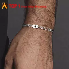 Pulseras con iniciales Vnox A-Z para hombres y mujeres, cadena Figaro que nunca se decolora, pulseras de cadena de eslabones de caja de doble capa, regalo con nombre para él