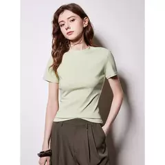 TOYOUTH-Camiseta de manga corta para mujer, Tops blancos cortos versátiles, Lyocell, cuello redondo, corte ajustado, primavera 2025 - Eleganzie