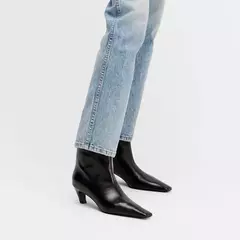 Image of QUTAA-Botines de piel auténtica con tacón cónico para mujer, botas de tacón alto de Metal con punta cuadrada, talla 34-39, para otoño e invierno, 2025
