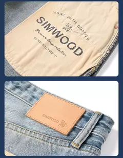SIMWOOD alto estándar 2025 Primavera Verano nuevo suelto Relax 13,8 oz 100% pantalones vaqueros de algodón hombres moda rasgados pantalones vaqueros de talla grande