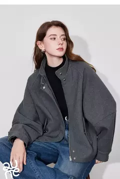 TOYOUTH-abrigo de lana para mujer, ropa gruesa con manga acampanada y cremallera, cuello levantado, prendas de vestir cálidas, otoño e invierno, 2024 - comprar en línea