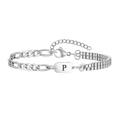 Pulseras con iniciales Vnox A-Z para hombres y mujeres, cadena Figaro que nunca se decolora, pulseras de cadena de eslabones de caja de doble capa, regalo con nombre para él - comprar en línea