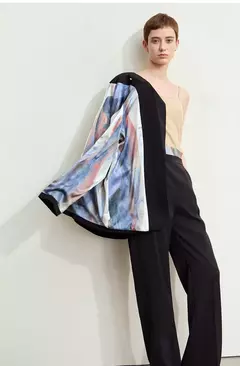 Amii-abrigo de sastre minimalista para mujer, chaqueta holgada de longitud media con cuello de solapa y estampado de retazos, para oficina, novedad de otoño, 2024, 12443016