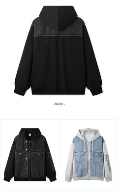 Image of Chaqueta Semir para hombre, chaqueta vaquera de retales bordada, Top con capucha de dos piezas de imitación de primavera de gran tamaño