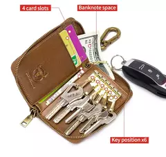 BULLCAPTAIN, bolso para tarjetas y llaves de cuero genuino para hombre, caja para llaves multifunción de alta calidad, llavero para coche, billetera, Mini tarjetero, Clip para llaves - tienda en línea