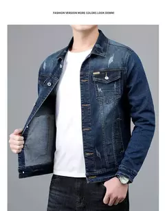 Nueva chaqueta vaquera de algodón informal para hombre de primavera, abrigo vaquero azul Retro lavado ajustado a la moda de estilo clásico, ropa de marca masculina - online store