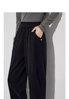 TOYOUTH, pantalones informales de lana para mujer, Otoño Invierno 20224, nueva cintura media, pantalones Harem ajustados y gruesos cálidos hasta el tobillo - Eleganzie