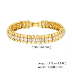 Imagen de Pulsera de Cadena con Bloques e Incrustaciones de Circonita – Lujo Dorado