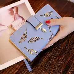 Cartera de moda para mujer, monedero de cuero PU para teléfono, bolsa de hojas huecas para mujer, bolso de mano para mujer, tarjeteros, carteras largas - Eleganzie