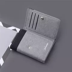 Cartera de lona para hombre, tarjeteros de identificación/foto, tarjetero negro/azul/gris, funda tipo billetera con 8 ranuras, monedero masculino con cerrojo, Mini billetera triple para hombre - comprar en línea