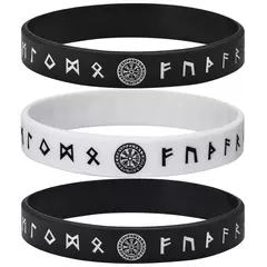Vnox Pulsera de silicona de 12 mm para hombres, pulsera de silicona de caucho suave, juego de brazaletes con runas y brújula vikinga nórdica - Eleganzie