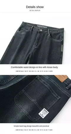 Pantalones vaqueros elásticos de cintura alta para hombre, Jeans clásicos de negocios informales para oficina, a la moda, color azul marino, otoño e invierno, nuevos