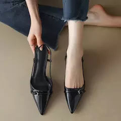2024 nuevos zapatos de vestir de verano para Mujer, Sandalias de charol sin cordones con punta en pico, Sandalias con hebilla, tacones medios, Sandalias para Mujer - buy online