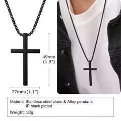 Collar de cruz Vnox para hombres y mujeres, collar con colgante de cruz lisa de color plateado con cadena de caja de acero inoxidable en internet