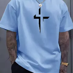 Camiseta de manga corta con cuello redondo para hombre, 100% de algodón puro, informal, holgada, de talla grande, con estampado creativo cruzado, deportiva, cómoda, de verano - buy online