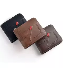Cartera para hombre hecha de PU, monedero de piel de aceite de cera para hombre, monedero corto para hombre, tarjetero, billeteras con cremallera alrededor del dinero, monedero en internet