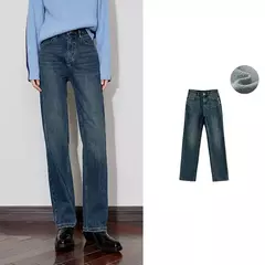 TOYOUTH-pantalones vaqueros de lana para mujer, pantalón Retro, de cintura media, ajustado, grueso, cálido, para invierno, 2024 - comprar en línea