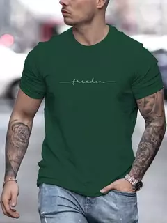 Image of Camiseta de manga corta con cuello redondo y estampado de Gráphas de libertad 100% algodón de talla grande de verano para hombre