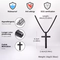 Vnox Collares cruzados para hombres y mujeres, colgante de cruz gruesa de acero inoxidable de color negro y plateado simple con cadena de caja en internet