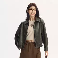 Semir-chaqueta de cuero PU con textura Retro para mujer, abrigo holgado con cuello, estilo callejero, novedad de otoño, 2024 - Eleganzie