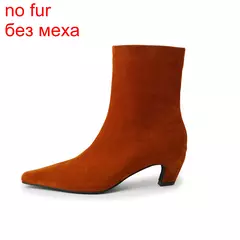 QUTAA-Botines de piel auténtica con tacón cónico para mujer, botas de tacón alto de Metal con punta cuadrada, talla 34-39, para otoño e invierno, 2025 - buy online