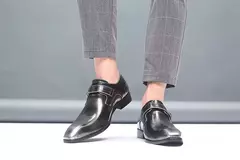 Zapatos de cuero británicos con punta estrecha para hombre, zapatos individuales de tacón bajo con hebilla, zapatos sin cordones de talla grande para hombre en internet