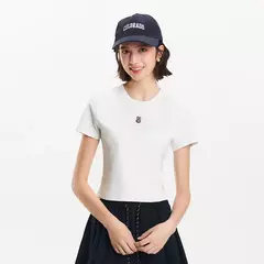 Semir-Camiseta de manga corta para mujer, Jersey recortado ajustado adelgazante, novedad de verano 2021, jersey bordado, bonito para todos los días y elegante