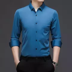 Camisa de manga larga de color sólido de negocios de moda casual para hombres - tienda en línea