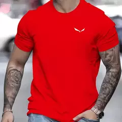 Camiseta de manga corta con cuello redondo informal ajustada con estampado de aves 100% algodón de talla grande de verano para hombre