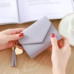 Carteras cortas de moda para mujer, billetera de cuero PU con borlas de lujo, billetera pequeña con cerrojo, monedero de tendencia, tarjetero para mujer - tienda en línea